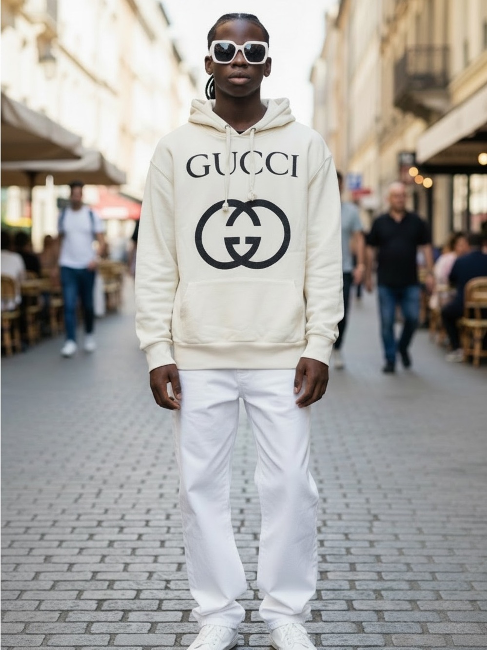 Gucci Cream Hoodie with Black Logo - Picture 8 of 9